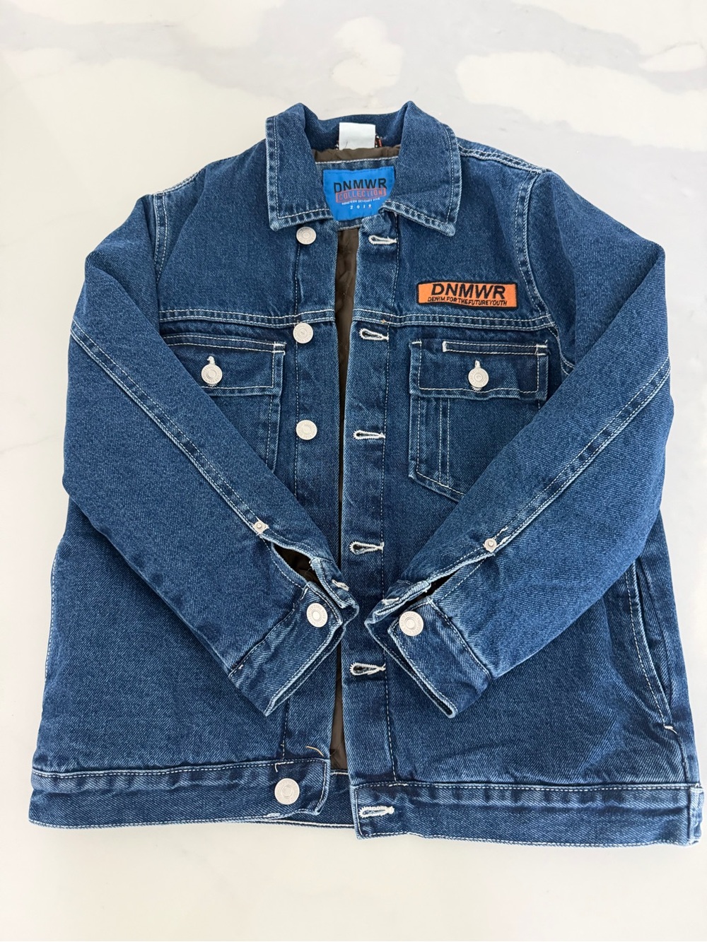 Zara Blue Denim Jacket with Orange Patch